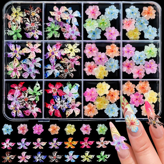 WUHCIM front packaging showing 72-piece floral nail charms and included tweezers for variety