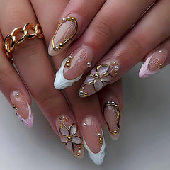 WUHCIM front packaging showing almond press-on nails, polished look benefit