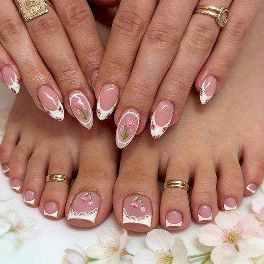 WUHCIM front packaging showing nude pink tulip nail set benefit fast styling