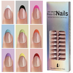 WUHCIM close-up of short almond nail shape highlighting glossy finish and fit
