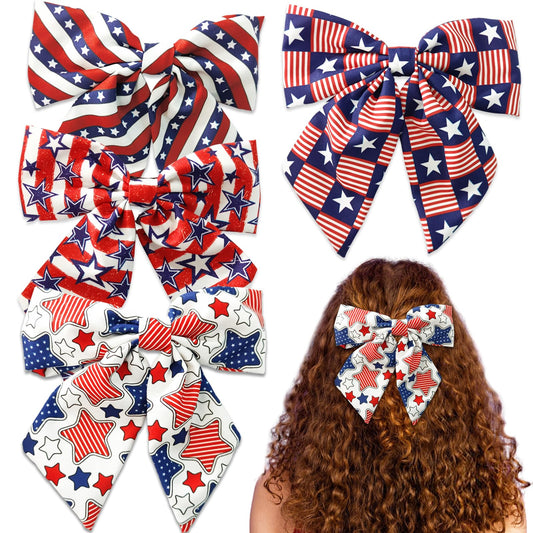 WUIIOE front view of patriotic bow showing star stripe pattern and festive look
