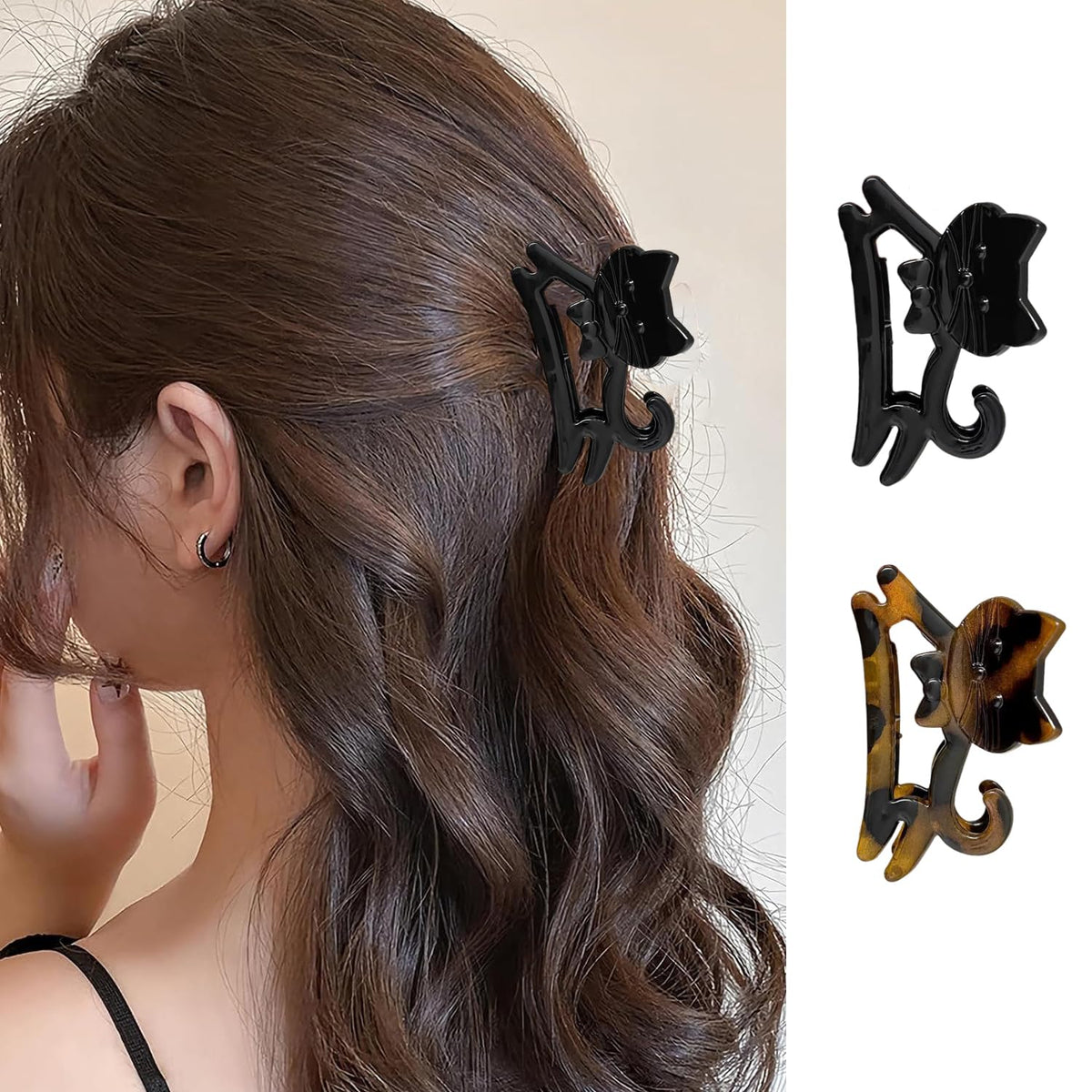 WULIUFLY front view of two cat clips showing colors and shape, easy styling