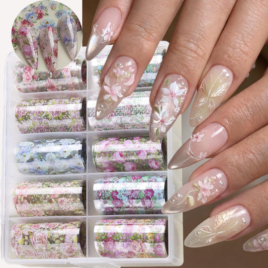 WULIUFLY front packaging showing floral foil rolls and assortment benefits