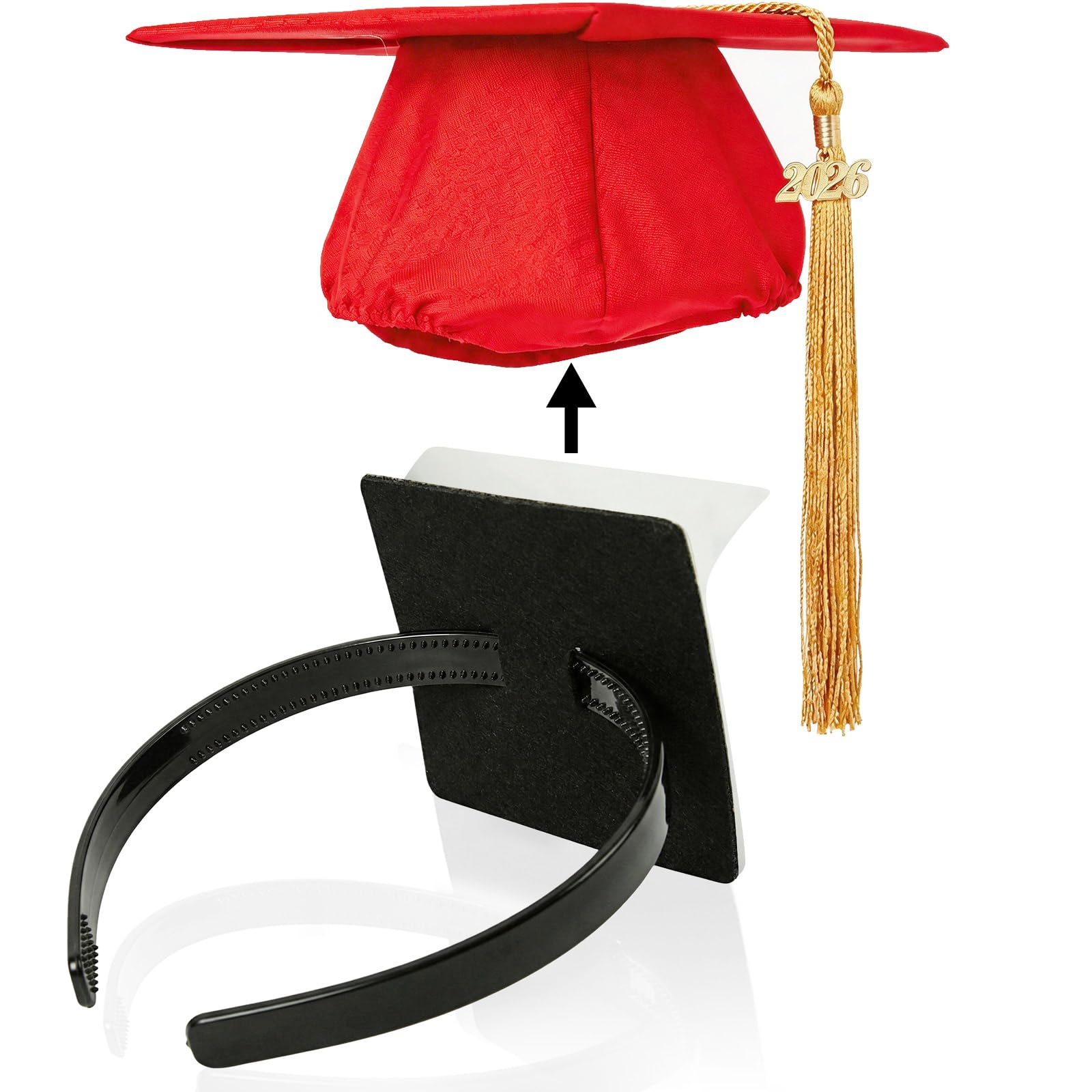 WUSUTE front view of graduation cap headband showing compact design and secure fit