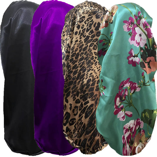 Wzl Wlg front view of four bonnets showing colors and prints, protective comfort