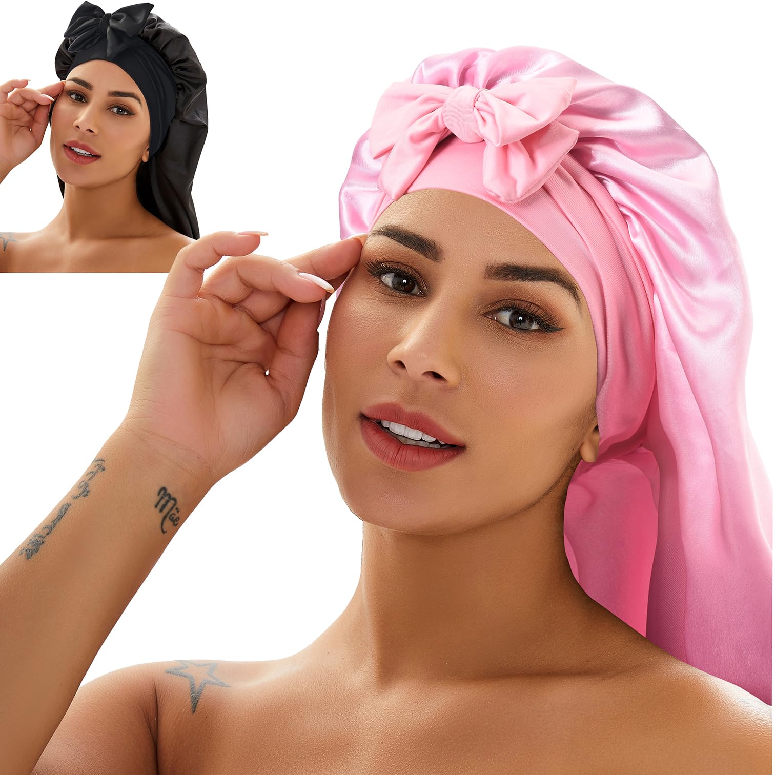 Wzl Wlg bonnet flat lay next to ruler shows 68 cm length for long hair