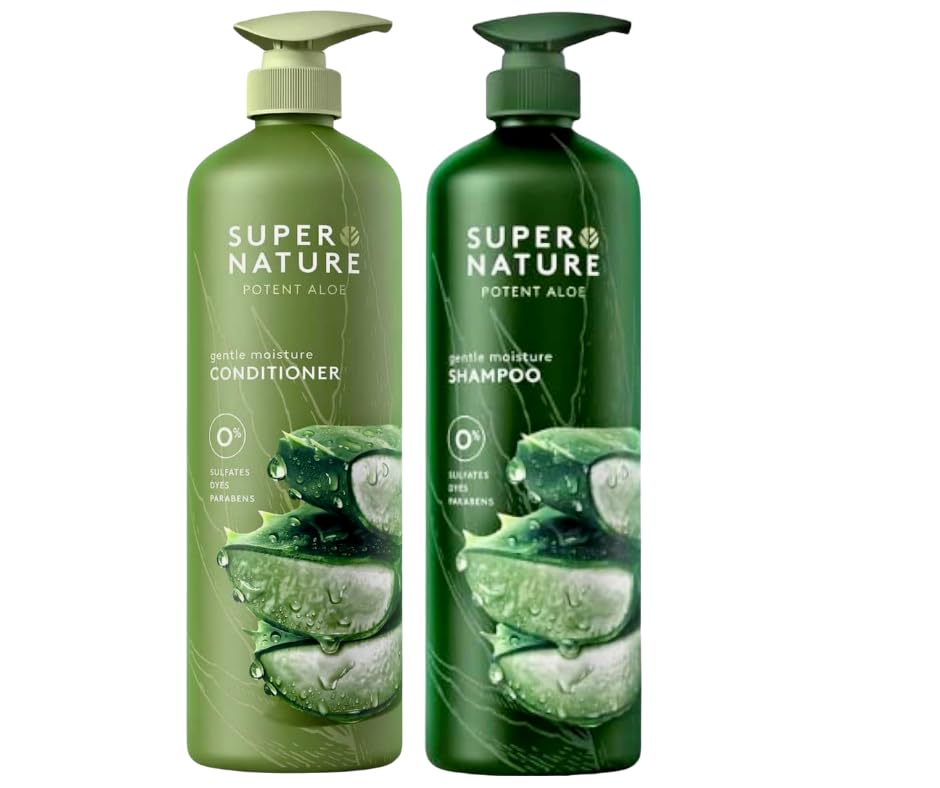 XALEZ front view of aloe shampoo and conditioner with towel showing hydration benefits
