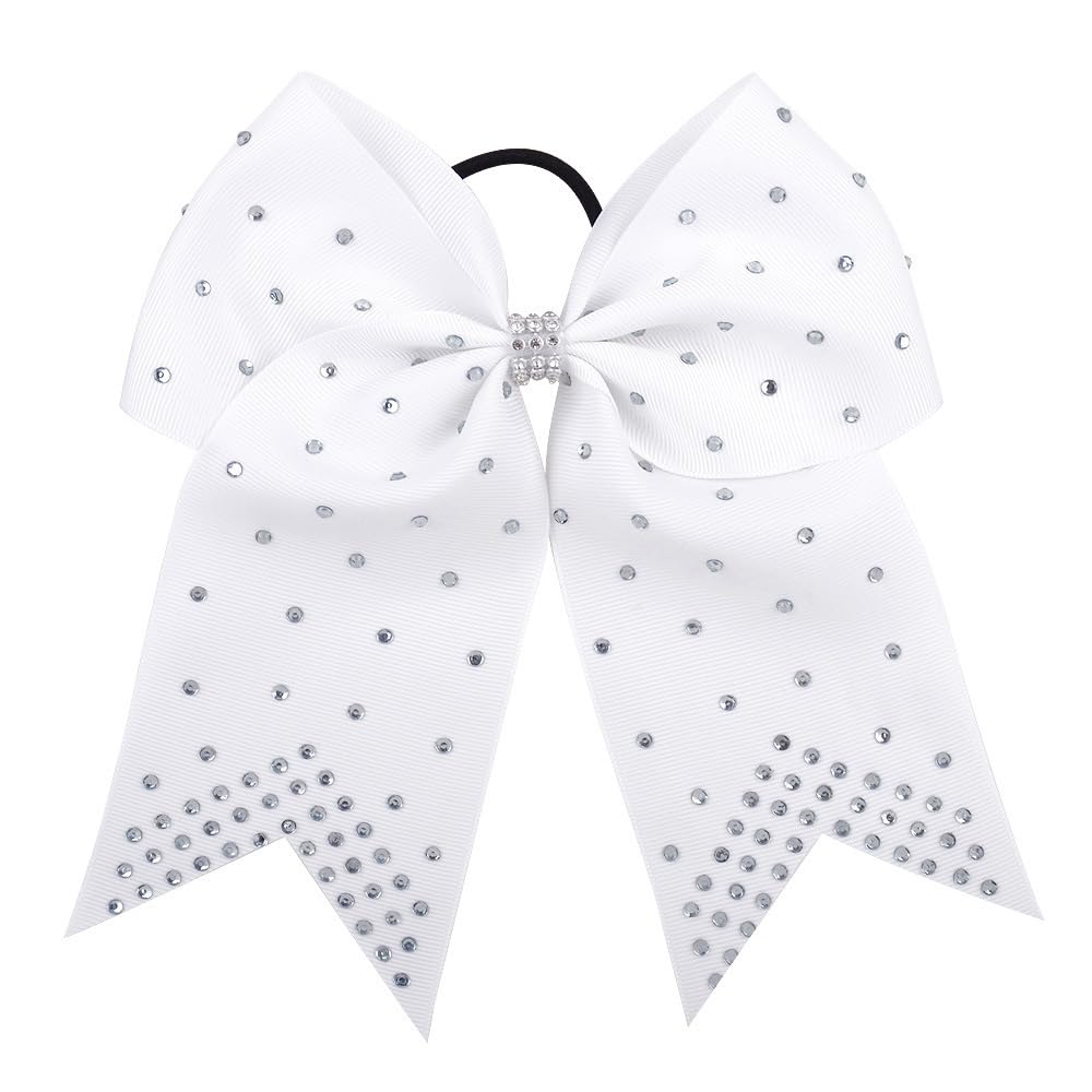 Xansema front view of large white rhinestone bow showing elegant finish and hold
