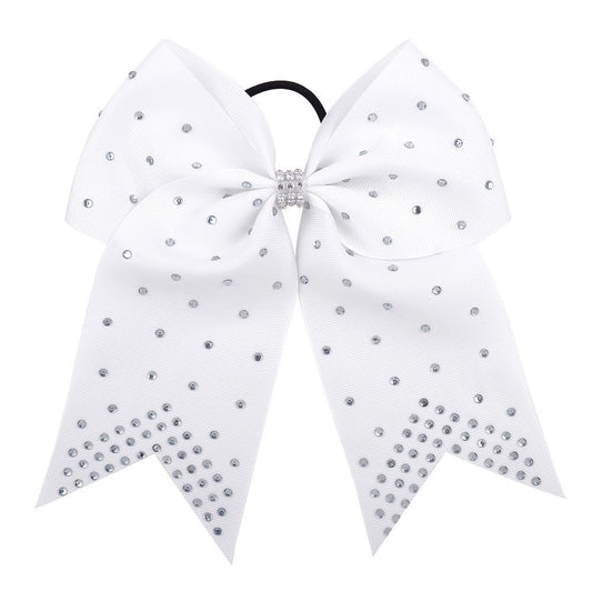 Xansema front view of large white rhinestone bow showing elegant finish and hold