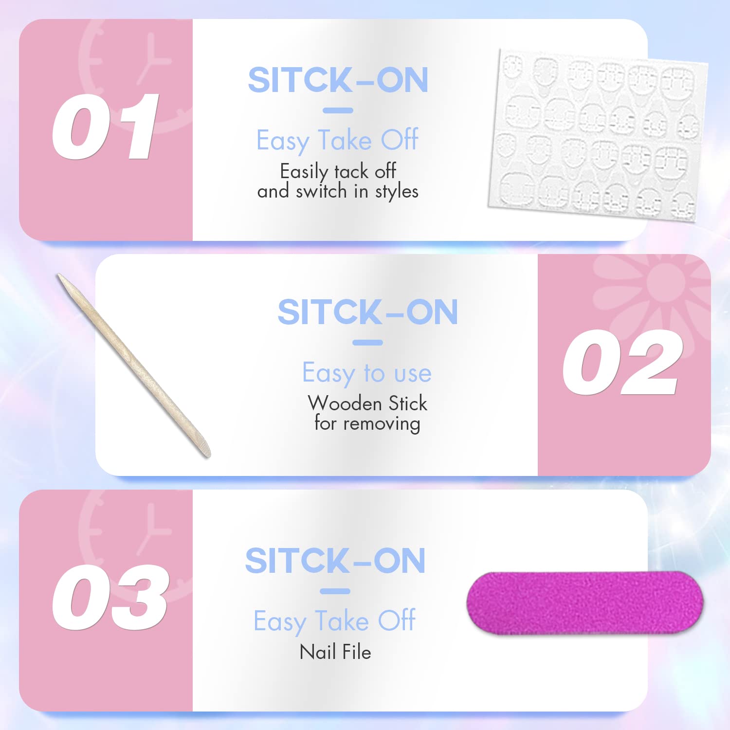 XCREANDO application scene with adhesive tabs and quick five-minute benefit