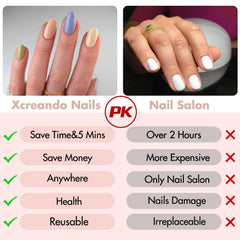 XCREANDO side profile of medium stiletto almond nails showing durable practical length