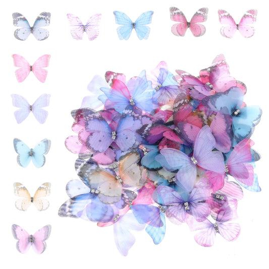Xelsluthe front packaging showing 60 colorful organza butterflies, easy selection benefit