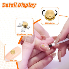 Xelsluthe gold charms mounted on acrylic nail, demonstrates visual effect
