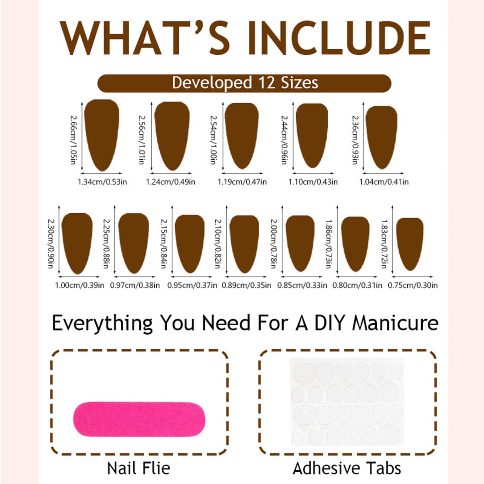 Xenophoer included tools: jelly glue sheet, cuticle stick, double-sided file, aids quick application