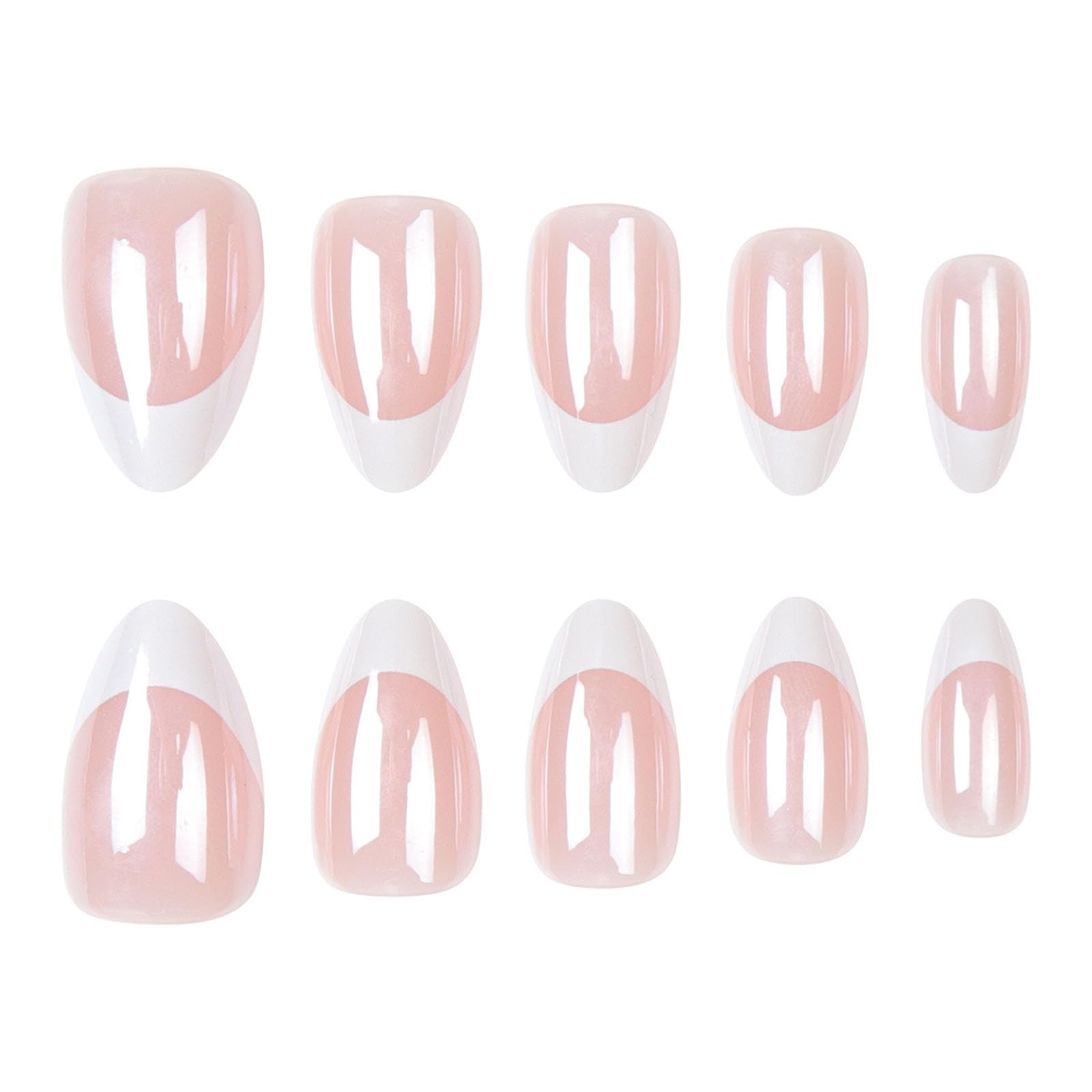 Xenophoer close-up of glossy white French tip and light pink base for clean look