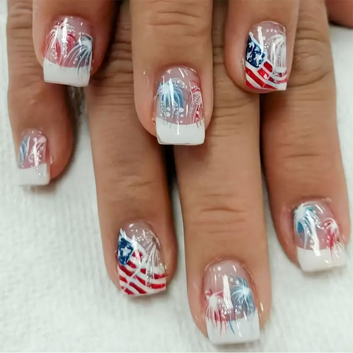 Xenophoer front packaging showing 24-piece patriotic nail kit benefit ready-to-wear