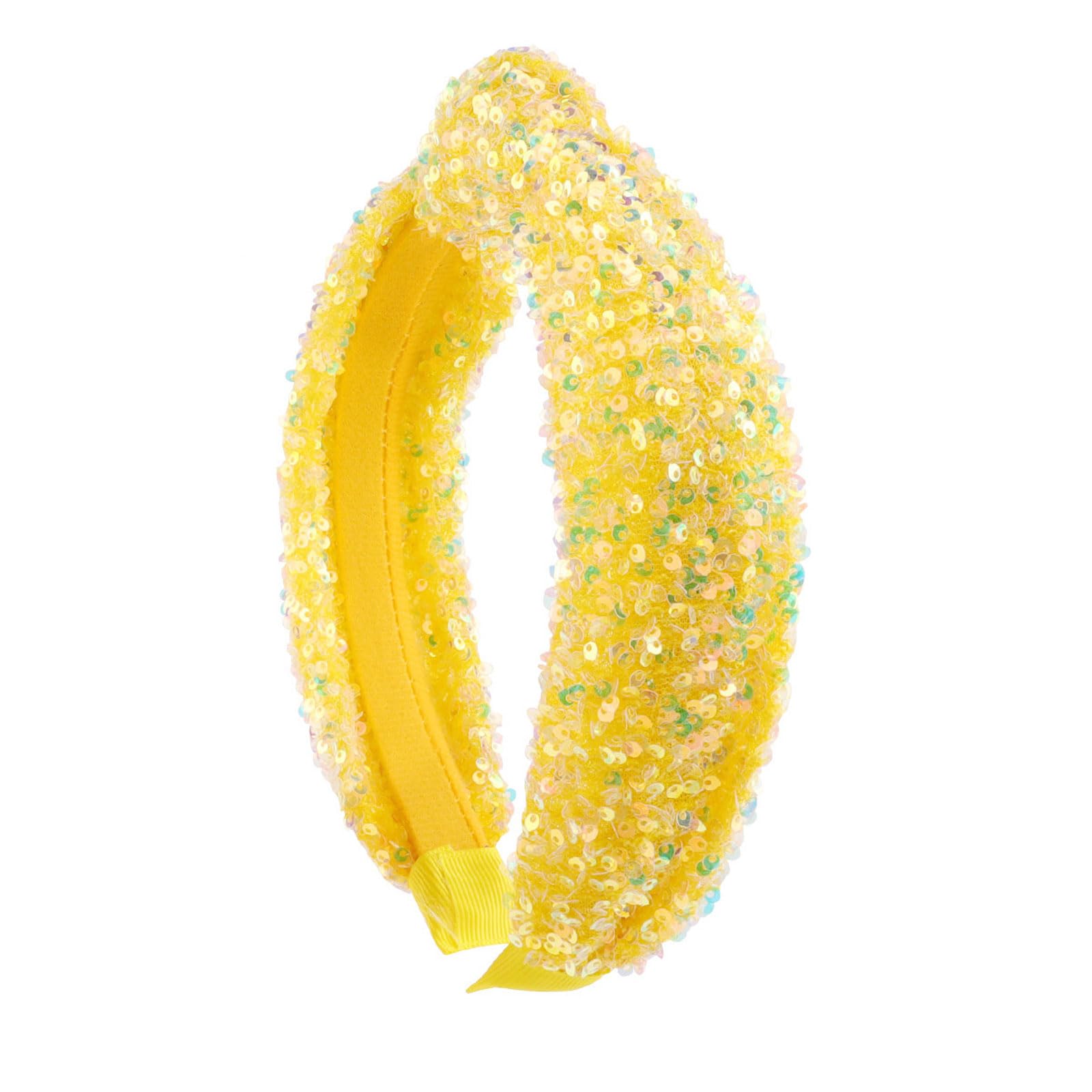 Xepeelo front view headband showing bold yellow sparkle and instant style