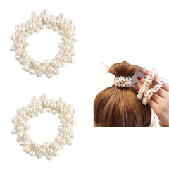 Xiangwenlan front view of two cream white scrunchies showing packaging and style benefit