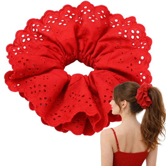 Xicer oversized scrunchie front view showing bold red volume and instant style