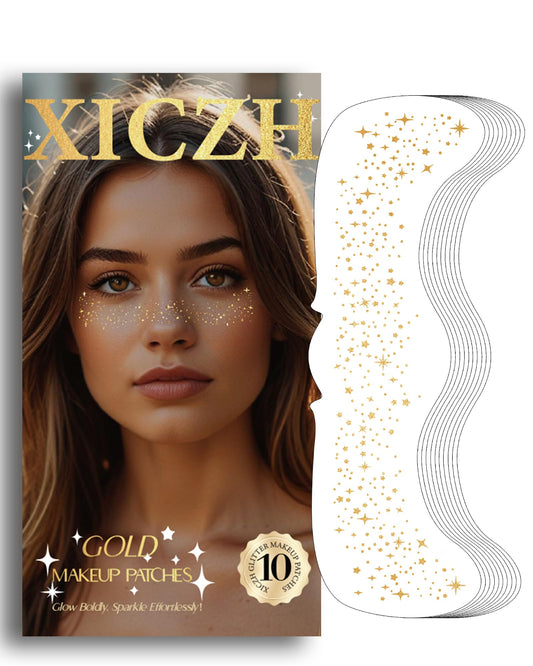 XICZH front packaging showing 10 gold face glitter pieces and brand