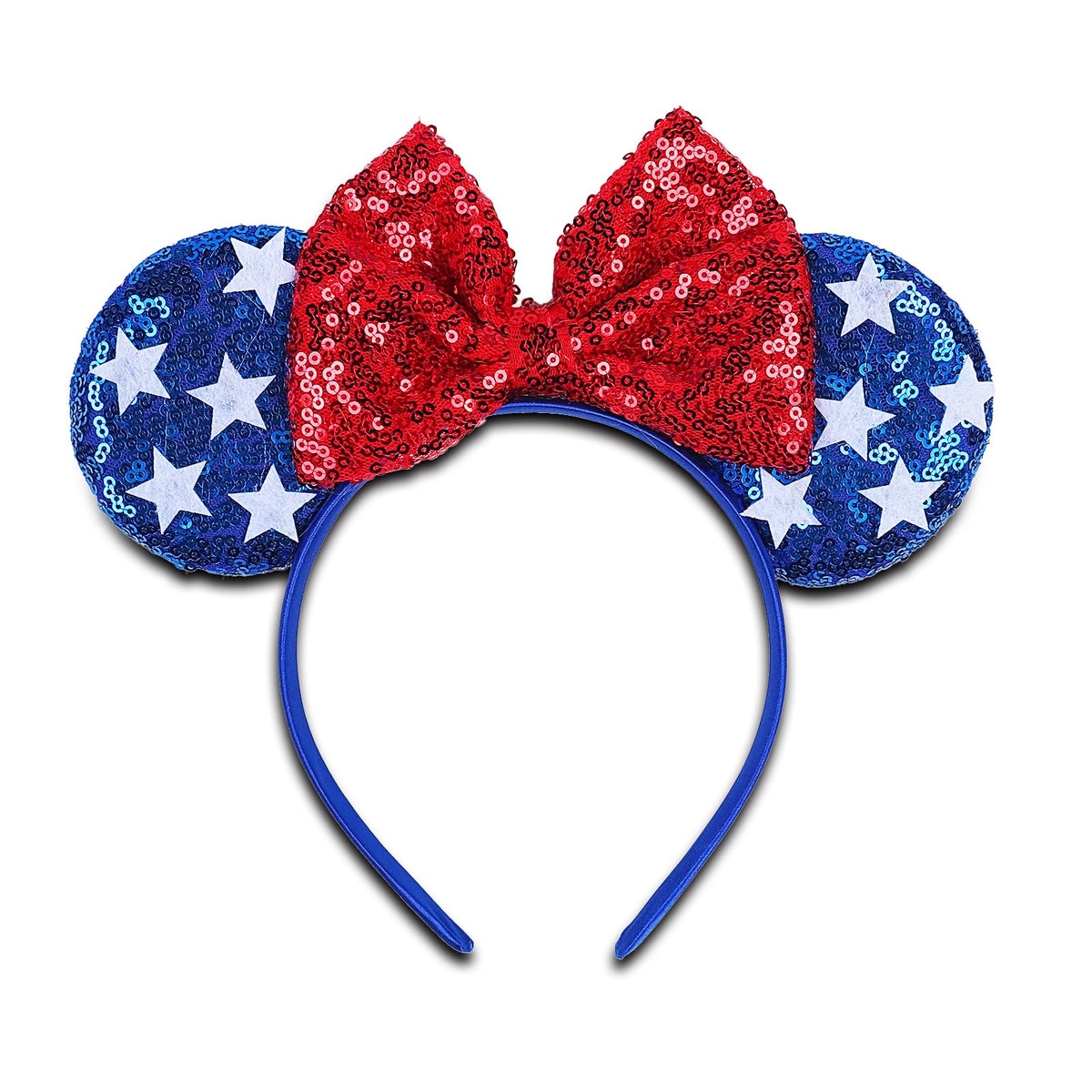 XIELIME front view mouse ears headband shows patriotic look and photo-ready style