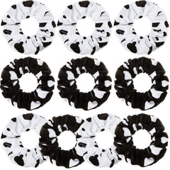 Xinnun front packaging showing ten cow-print scrunchies, good for parties