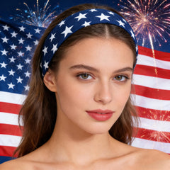 Xinsoloyue group outdoors wearing headbands creating coordinated patriotic look and festive spirit
