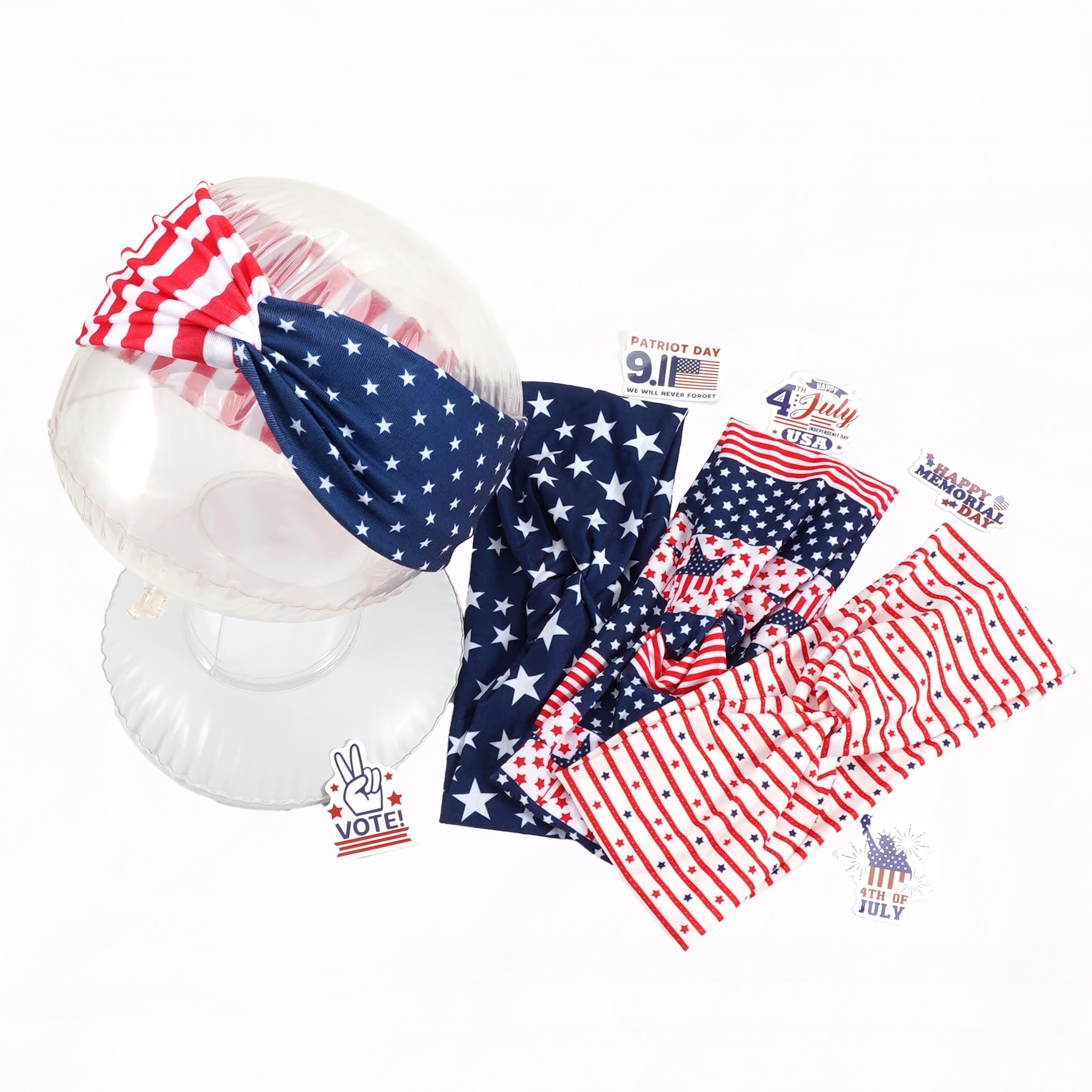 Xinsoloyue headband in use worn by woman adding festive USA style and secure fit