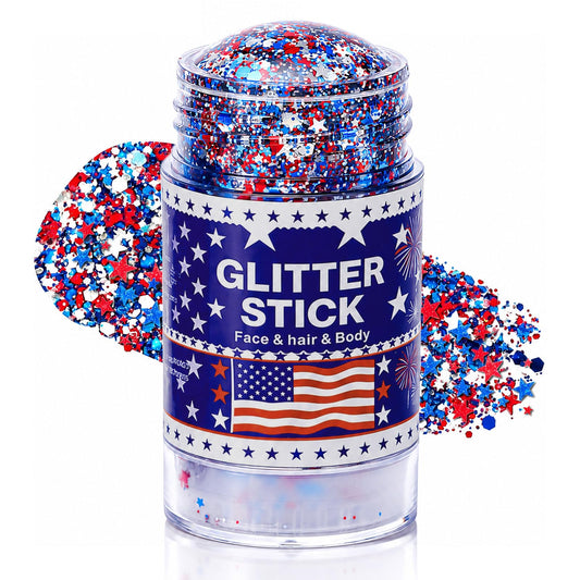 Xiuxixu front packaging glitter stick showing patriotic colors and stars for easy use