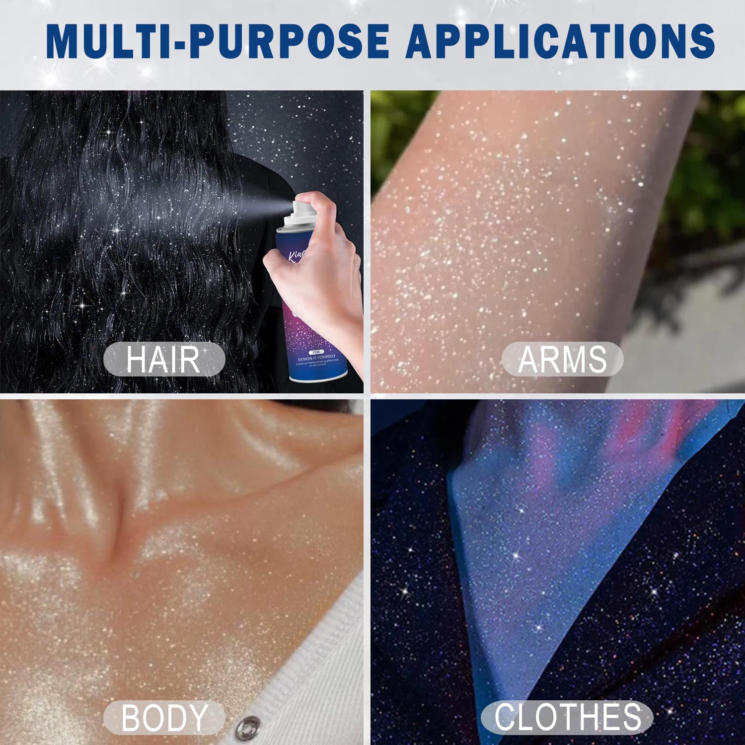 Xiuxixu glitter spray texture swirl highlighting fine cosmetic-grade particles benefit