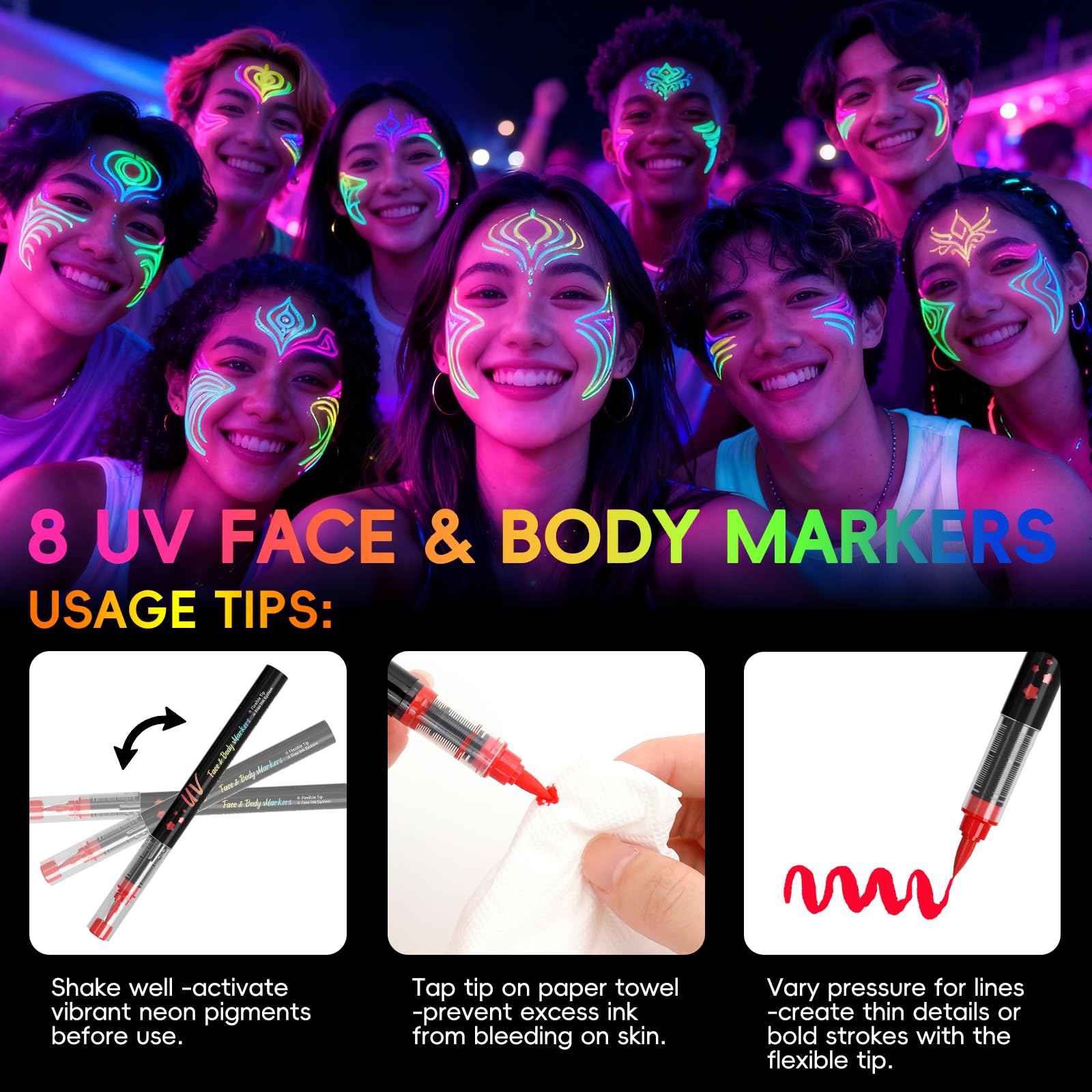 Xkmywhhs model with face paint at festival showing wearable look benefit
