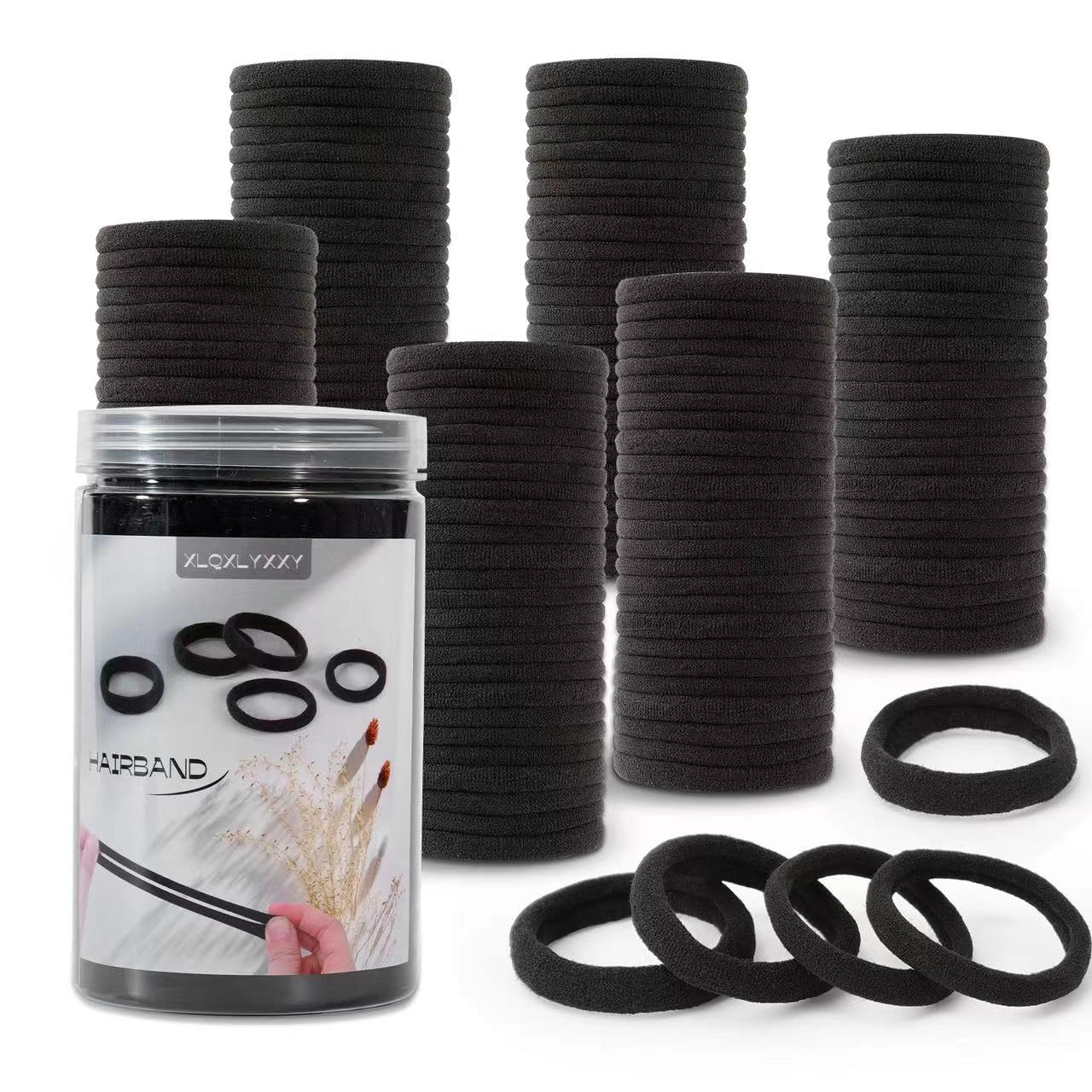 XLQXLYXXY front pack showing 200 black hair ties and value