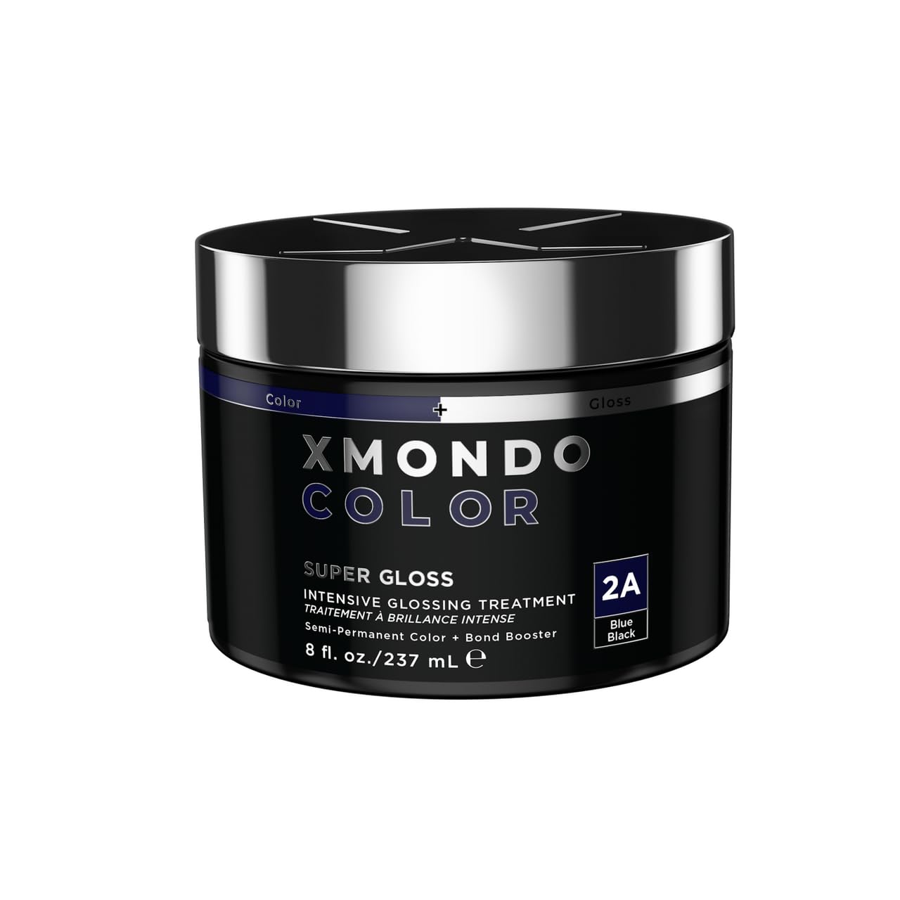XMONDO bottle front view showing blue black gloss and brand benefits