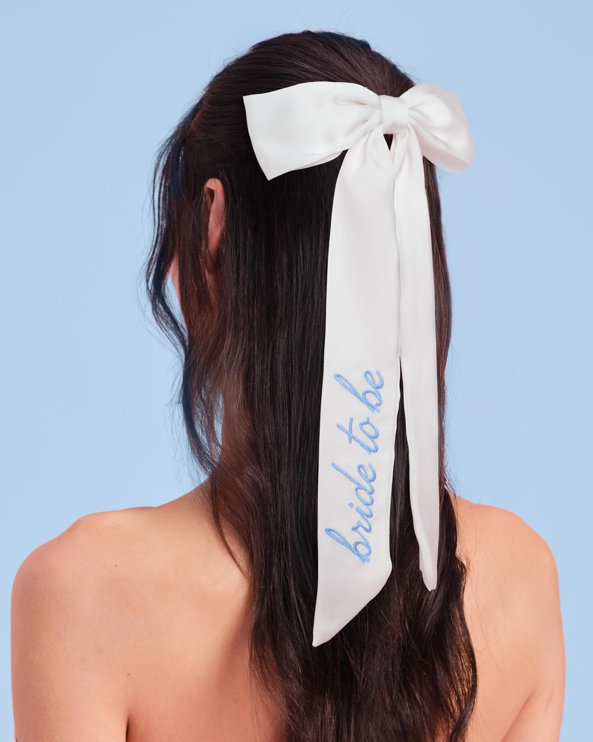 xo, Fetti front view white satin bow showing bridal elegance and easy styling