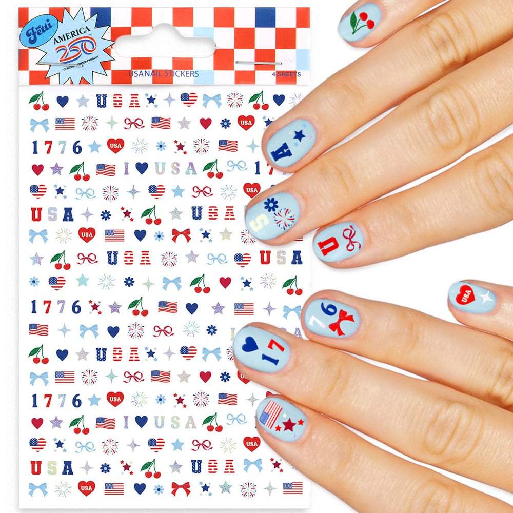 xo, Fetti pack front showing four sticker sheets and patriotic designs