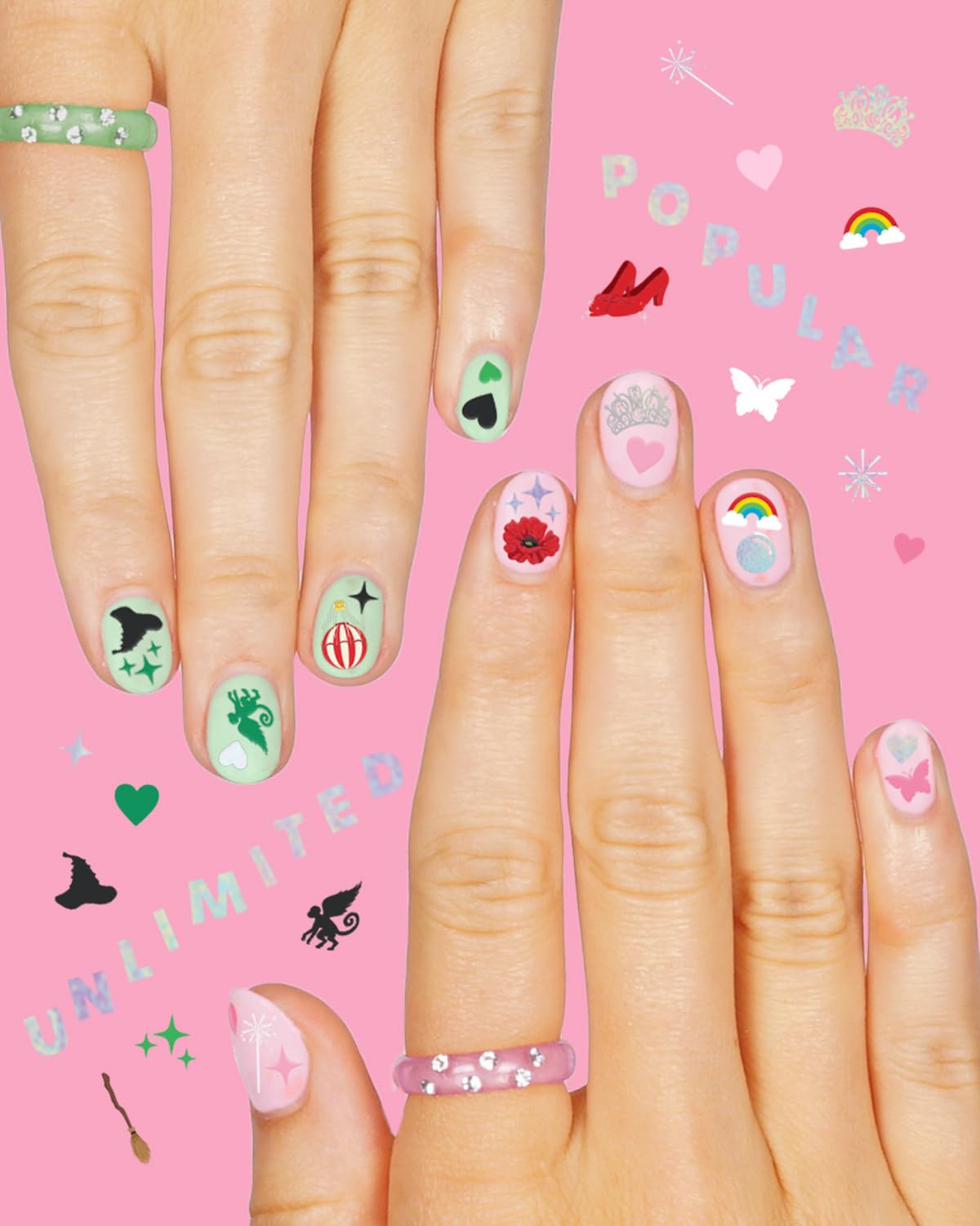 xo, Fetti close-up of iridescent foil sheet highlighting shimmer and precise printed icons