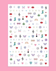 xo, Fetti four sheets displayed flat showing all 544 designs for sharing among friends