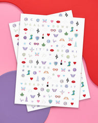 xo, Fetti stickers applied on nails at a party showcasing fast festive manicure results