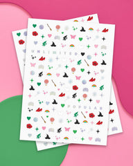 xo, Fetti stickers applied on nails in use showing instant cute witch-themed manicure benefit