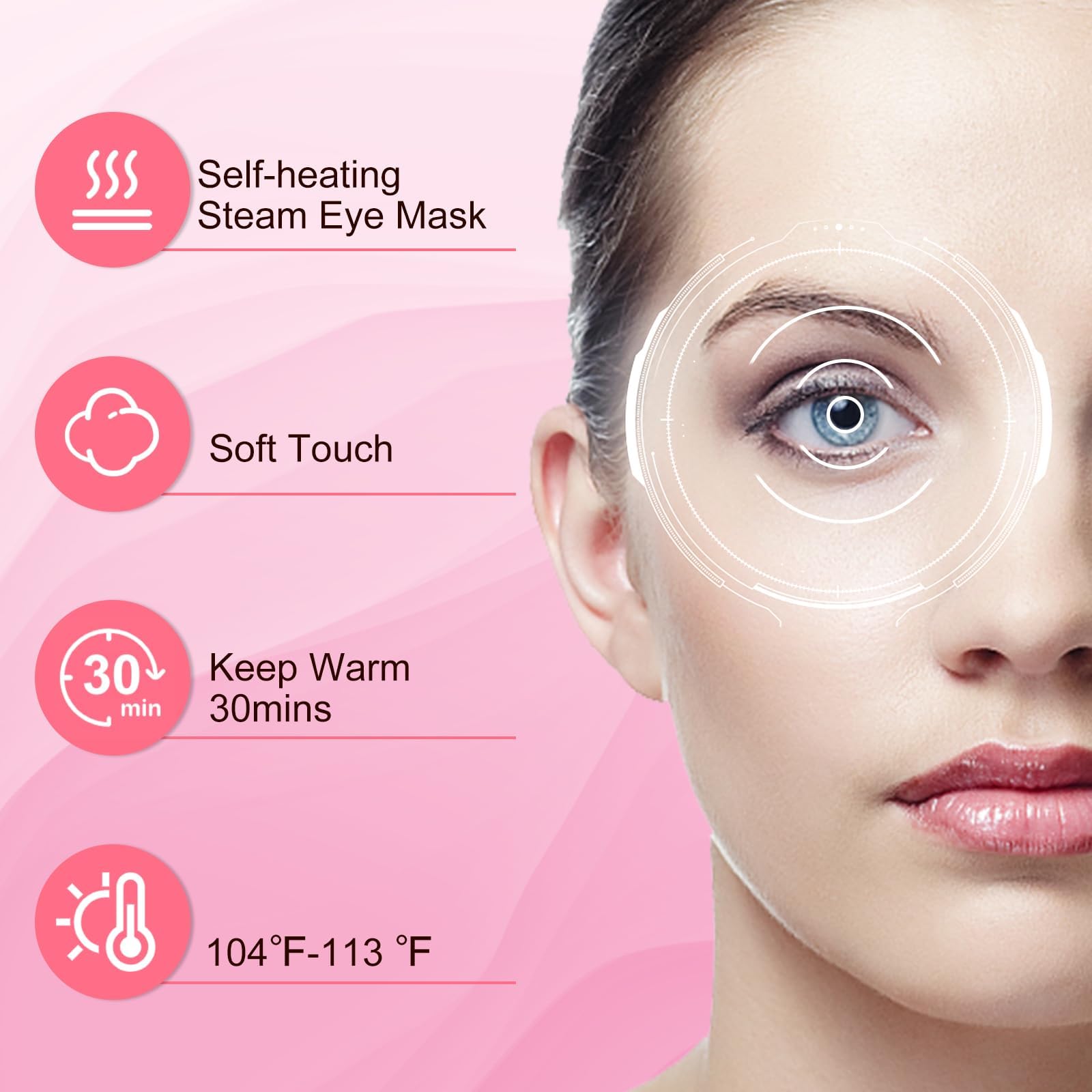 Opened XPCARE mask emitting steam and warming, demonstrating active moist heat