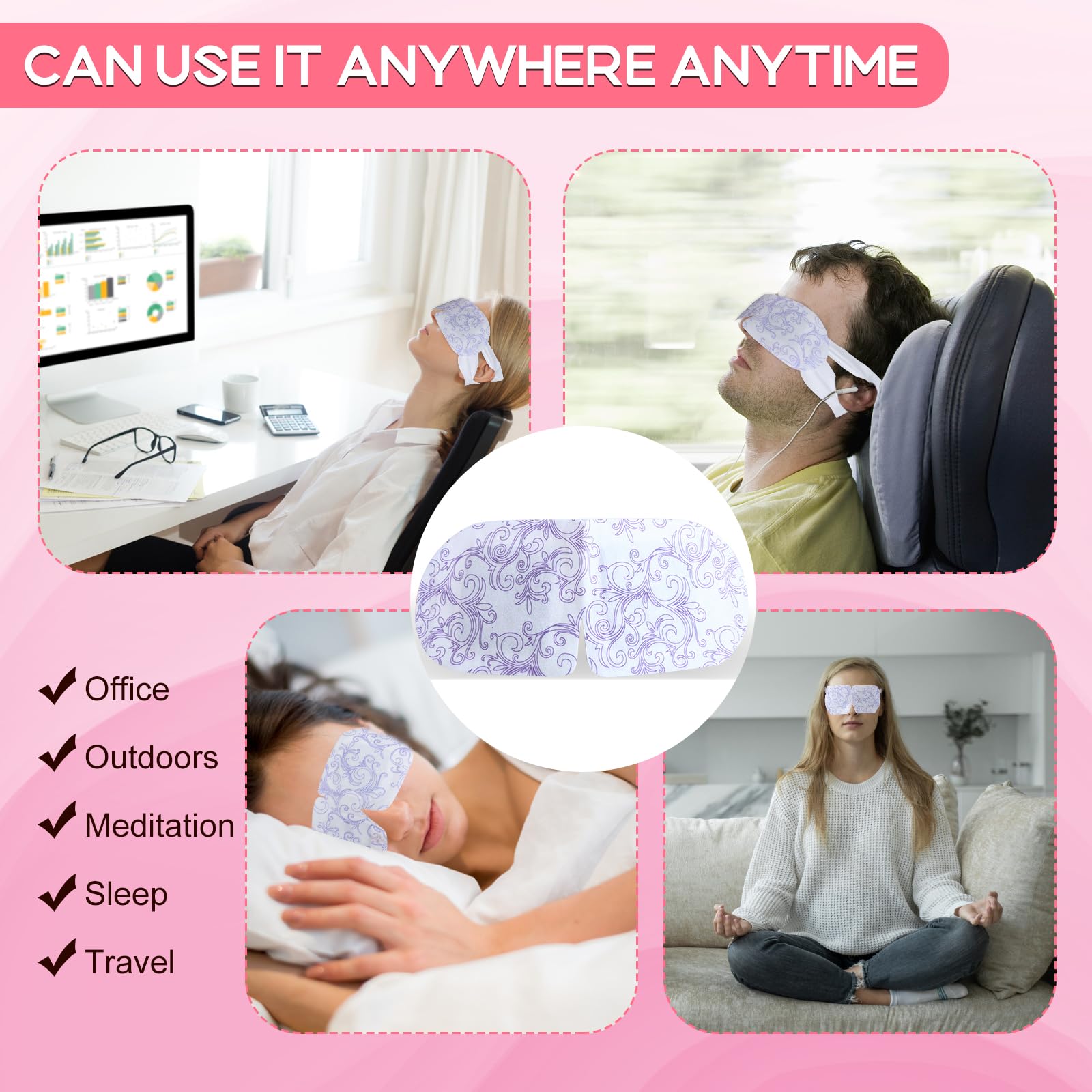 XPCARE steam eye mask tucked in travel kit for on-the-go relaxation