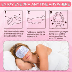 XPCARE model wearing rose steam eye mask for relaxed pre-sleep relief