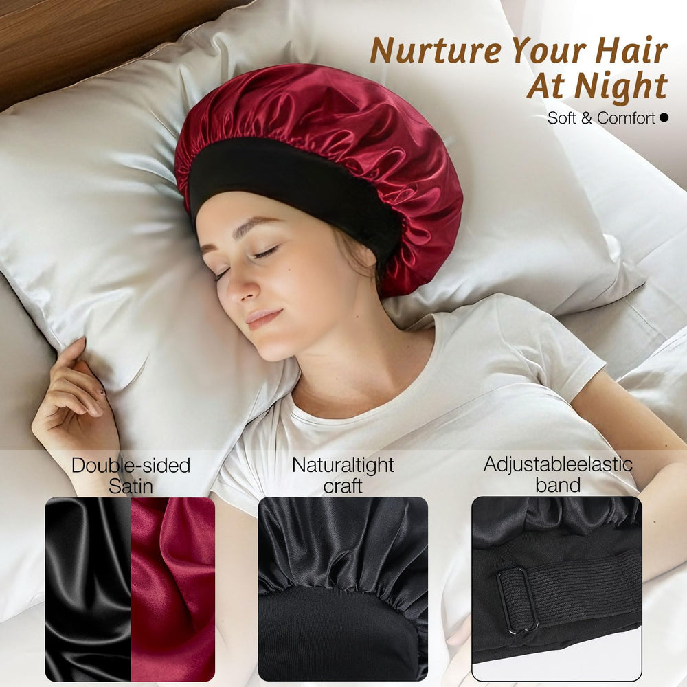 XRACEPHOL bonnet worn by model with curly hair, preserves curls overnight