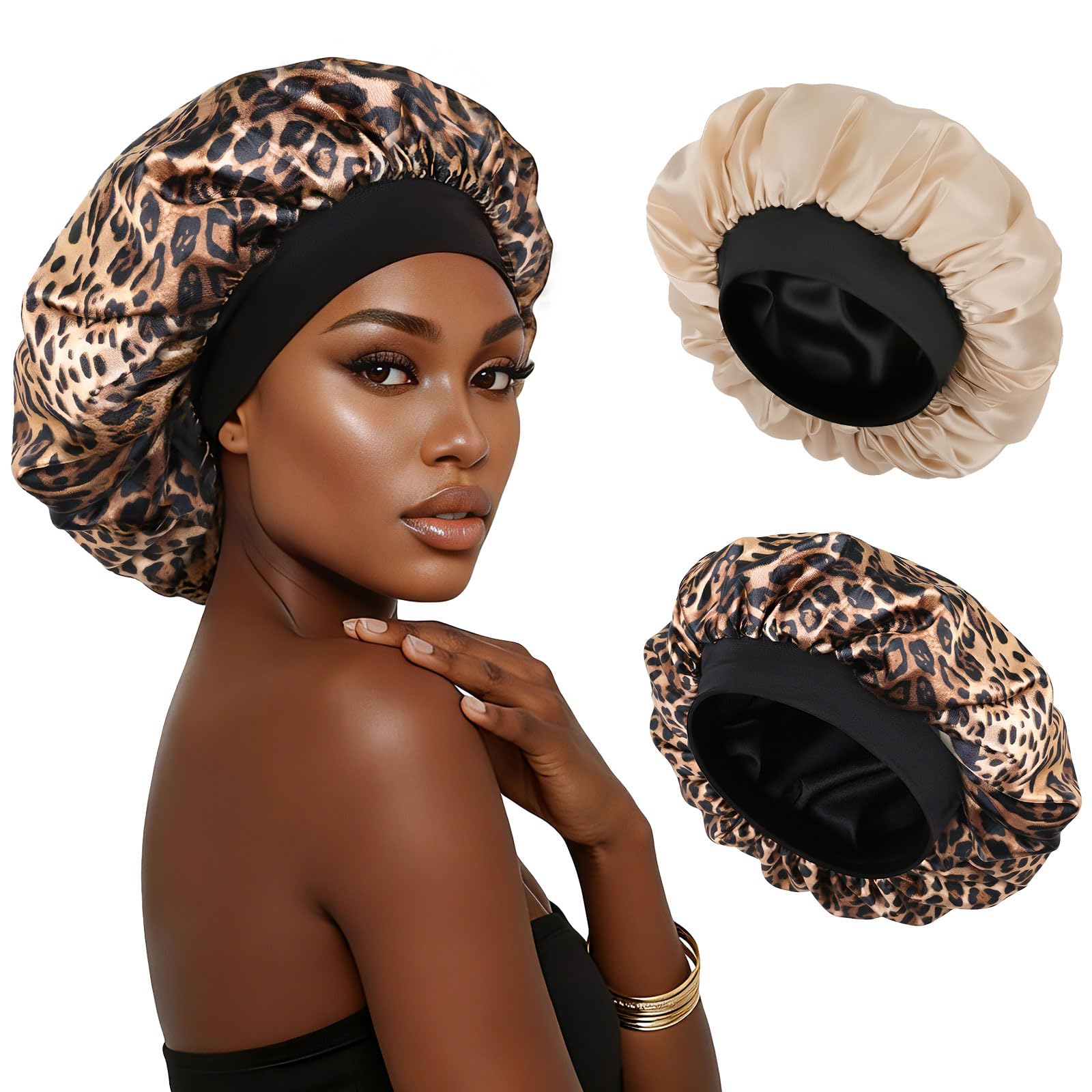 XRACEPHOL gold and leopard bonnets front view showing reversible colors and benefits