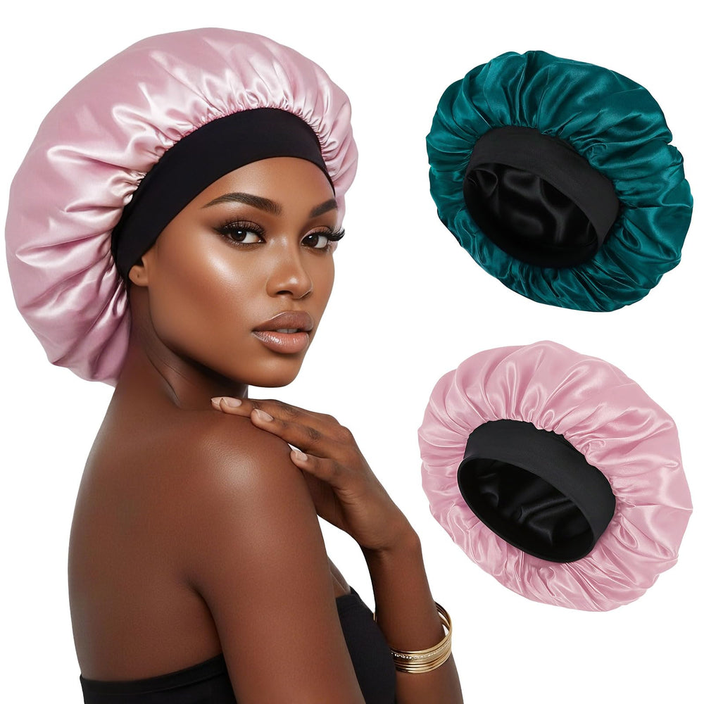 XRACEPHOL front view of pink and teal bonnets showing reversible colors and neat shape