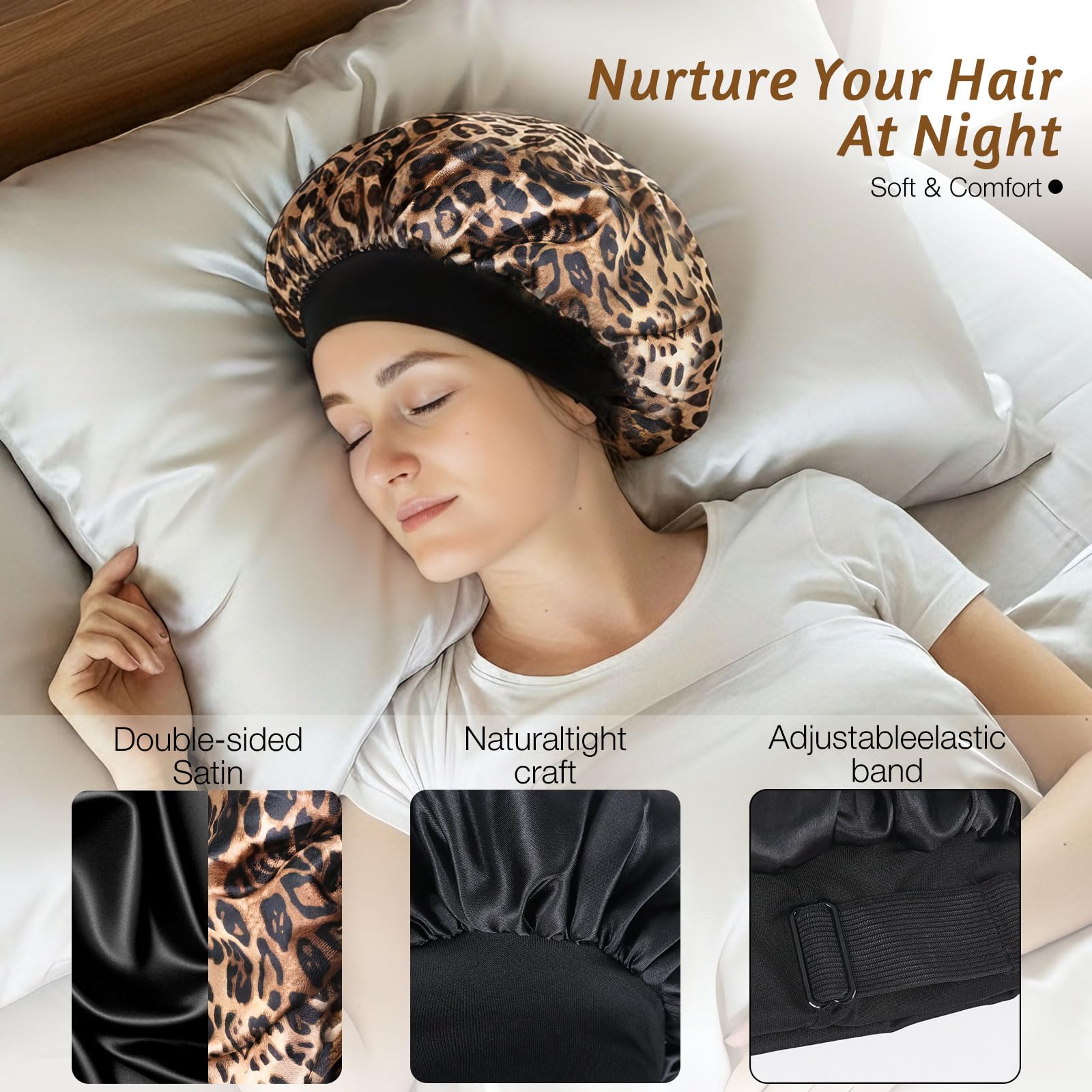 XRACEPHOL model with curly hair wearing bonnet demonstrating style preservation