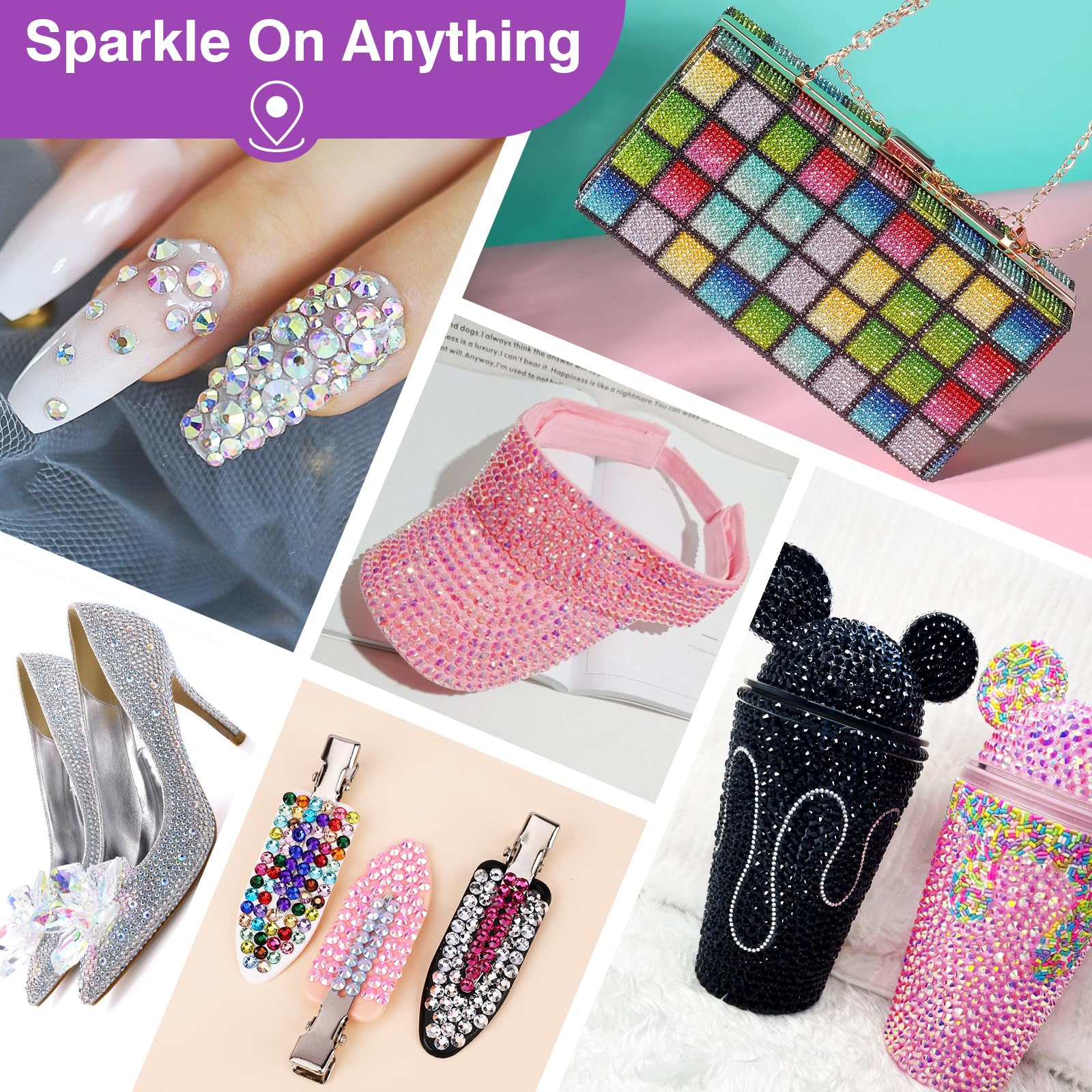 XSEINO rhinestones applied on nails demonstrating fine detail and durable shine