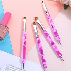 Xthrotsenk brushes beside polish bottles in a manicure workstation scene