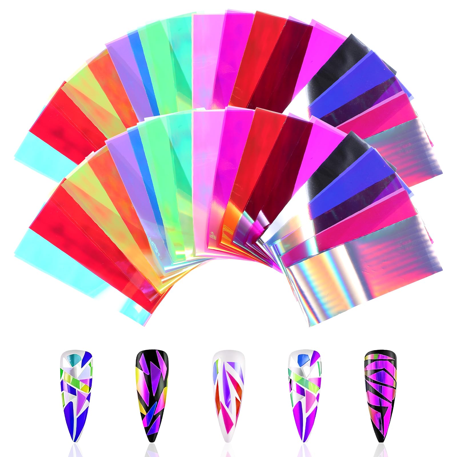 Xthrotsenk front pack view showing 100 iridescent nail foil sheets and compact box benefit