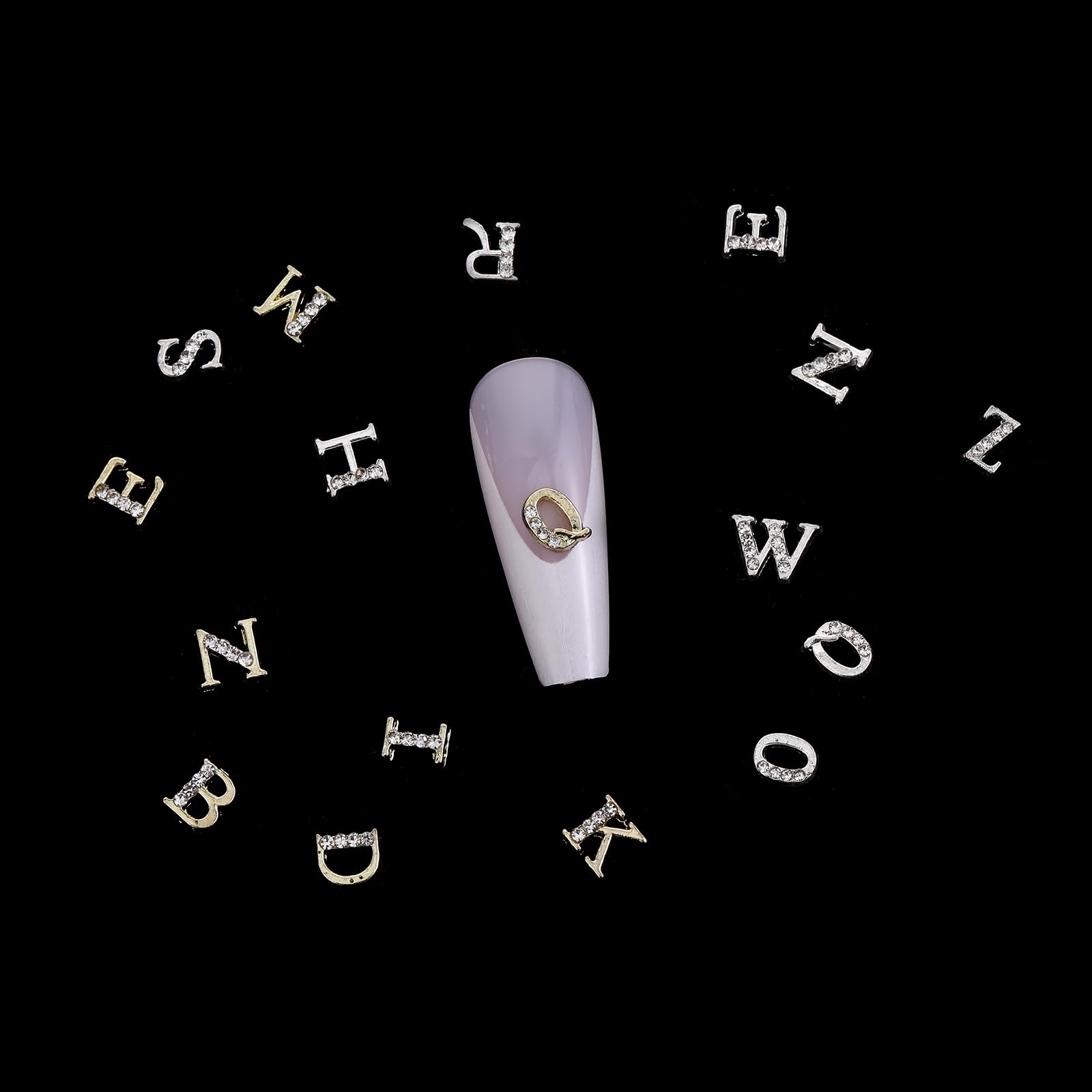 Xthrotsenk letters on a finished manicure in a salon setting, polished Y2K-inspired look